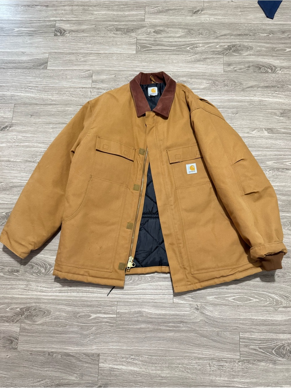 NWOT Carhartt Brown/Tan Duck Work Jacket with Dark Brown Corduroy Collar